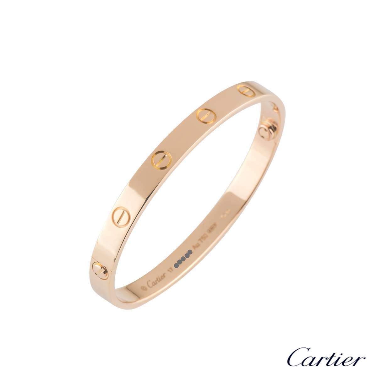 Cartier Rose Gold Plain Love Bracelet Size 17 B6035617 | Rich Diamonds